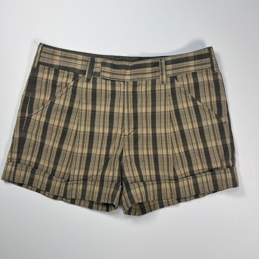 Vince Plaid Shorts Women 4 Brown Beige Cotton Cuffed Pleated